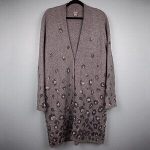 Chico's Animal-Print Embellished Jacquard gray long line cardigan-2